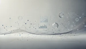 Imagem abstrata e minimalista representando o marketing digital, com gráficos digitais, conexões em rede e elementos tecnológicos sutis sobre um fundo moderno e futurista.