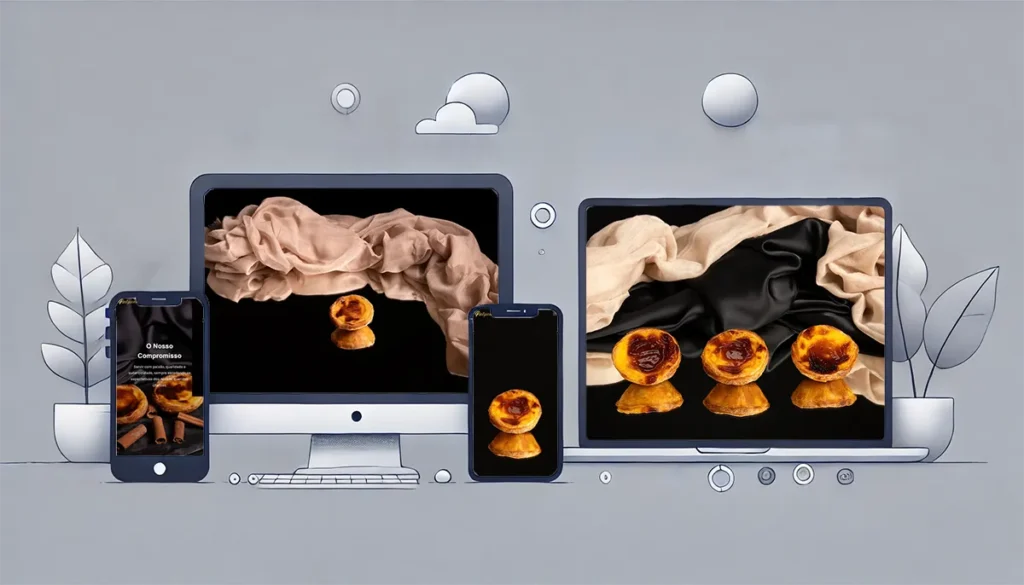 Mockup minimalista da versão modernizada do website da Patyanne, exibido em um computador e um smartphone, destacando um design moderno, responsivo e otimizado para desempenho e segurança.