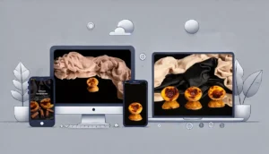 Mockup minimalista da versão modernizada do website da Patyanne, exibido em um computador e um smartphone, destacando um design moderno, responsivo e otimizado para desempenho e segurança.