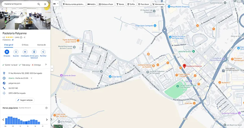 Imagem da pastelaria Patyanne no Google Maps, destacando a importância do Google Meu Negócio para negócios locais.