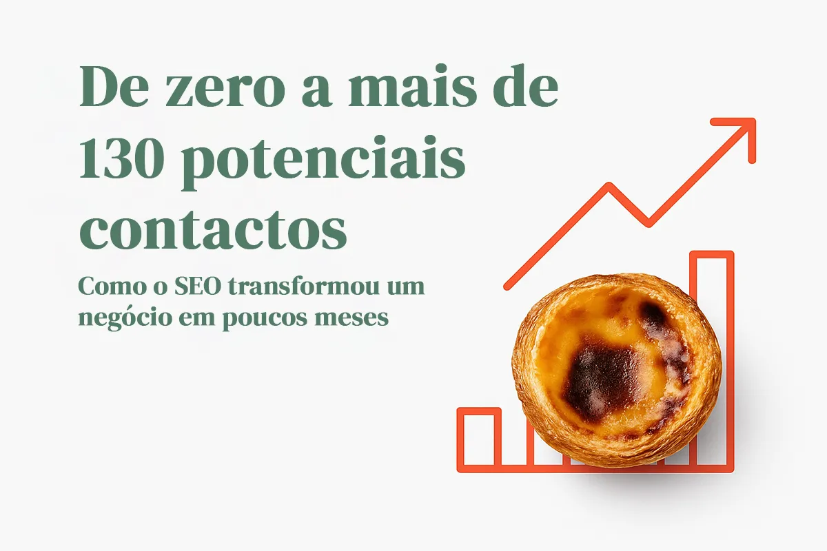 Capa de estudo de caso SEO com pastel de nata e gráfico de crescimento.